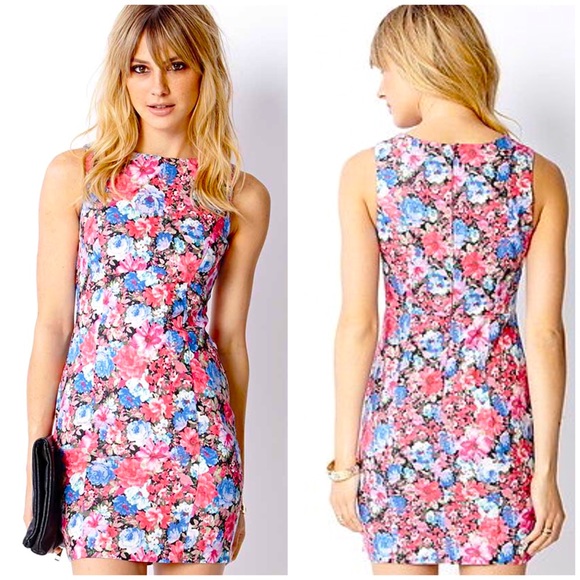 Forever 21 Pink Floral Bodycon Shift Dress Medium - Picture 1 of 8
